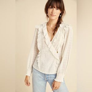 Anthropologie Maeve Ruffled Laila Wrap Blouse Eyelet